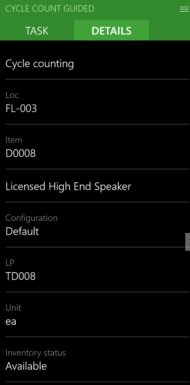 D365 Cycle Counting Guided Details Screenshot 2