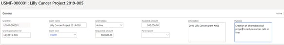 Screenshot of Dynamics 365 grant overview