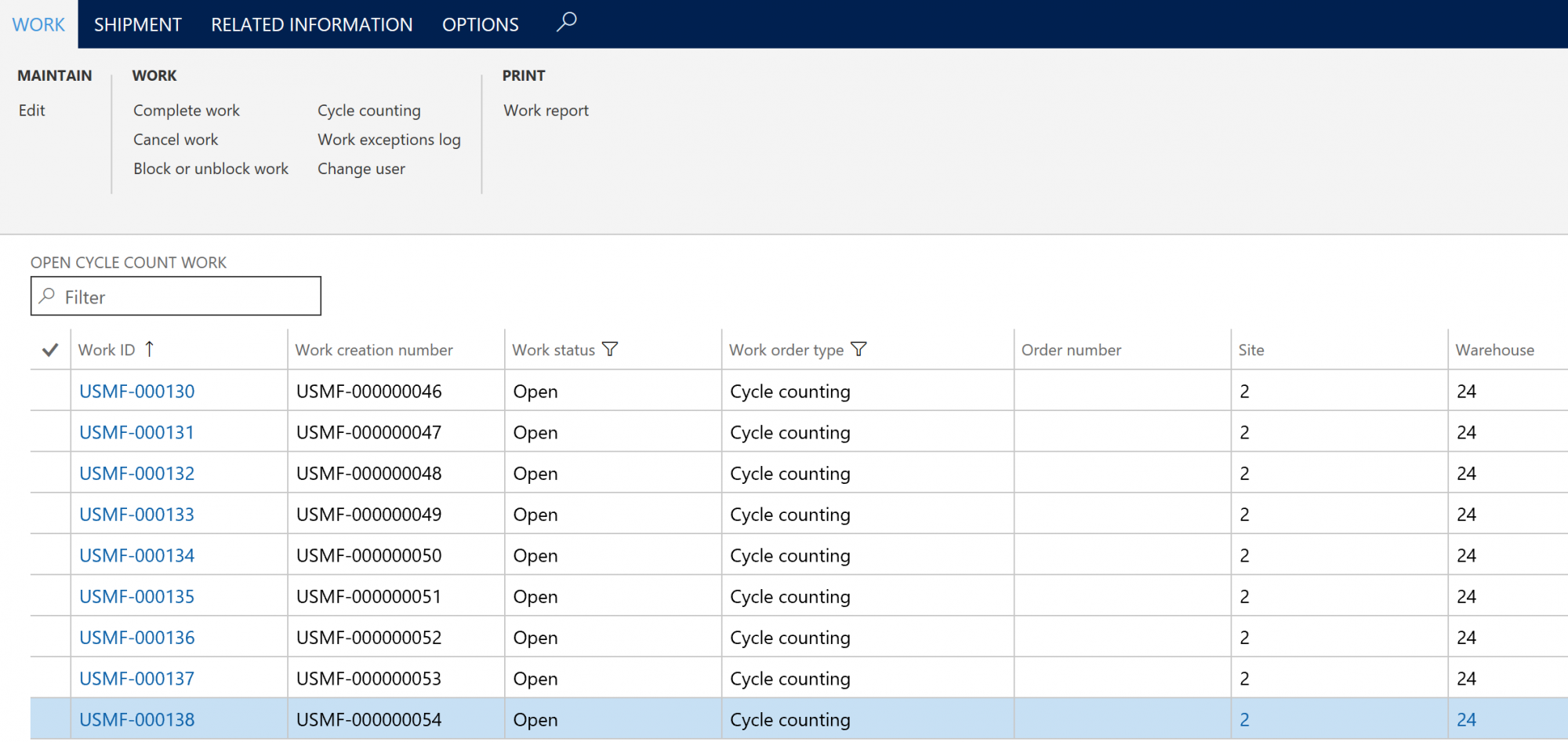 D365 Cycle Counting Work Screenshot