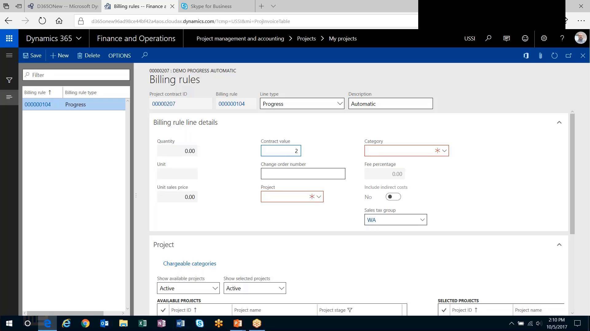 Billing Rules in D365FOE Project Management
