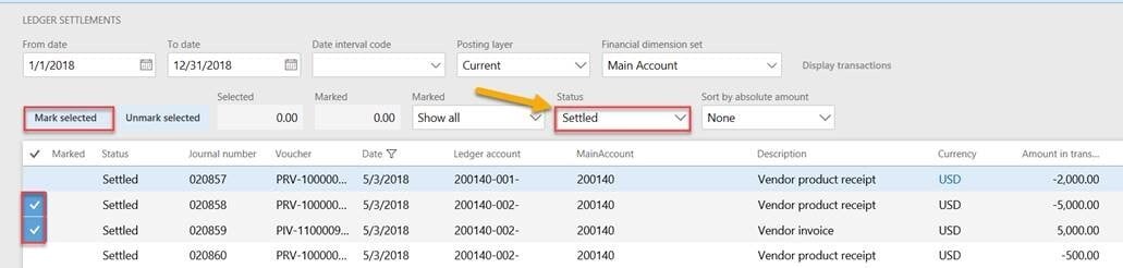Screenshot of Dynamics 365 for Finance & Operations reversing ledger settlements 