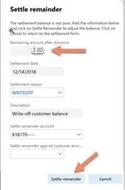 Screenshot of Dynamics 365 Finance and Operations Settle Remainder