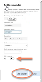 Screenshot of Dynamics 365 Finance and Operations Settle Remainder 