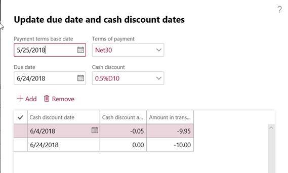 Screenshot of modifying payments settings in Dynamics 365 Finance and Operations