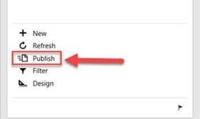 Screenshot of publish button in Excel for Dynamics 365