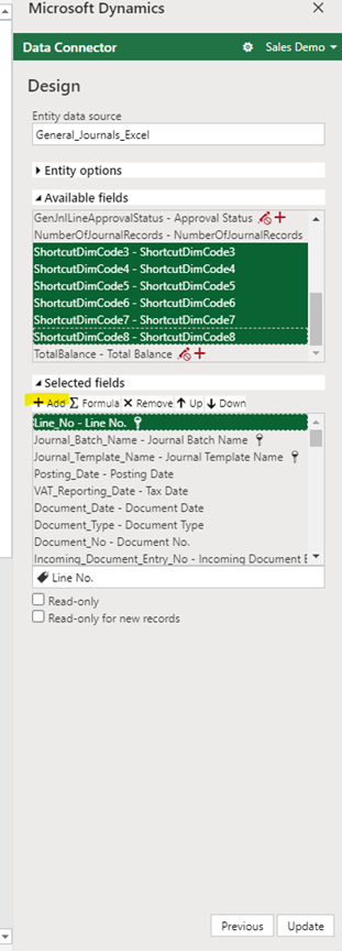 Short cut added to data connector
