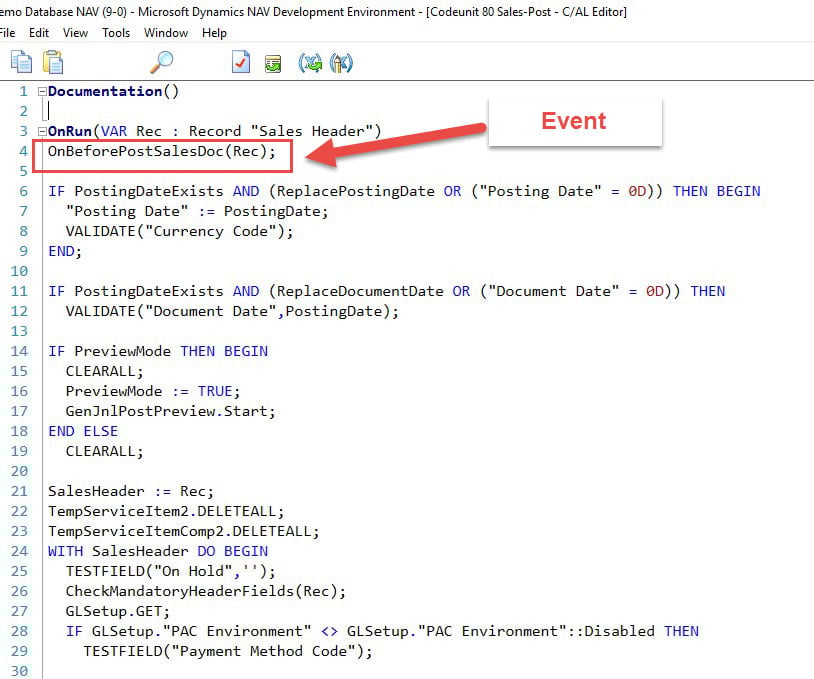 DNAV Development Environment Event Screenshot