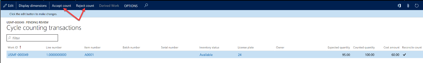 D365 Cycle Counting Transactions Screenshot