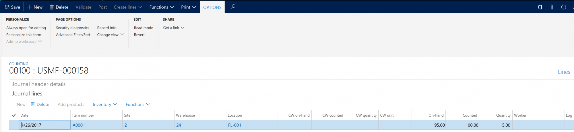 D365 Cycle Counting Posted Journal Screenshot