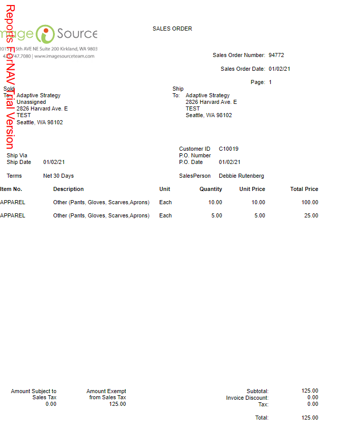 Screenshot of Custom Converted Report ForNAV
