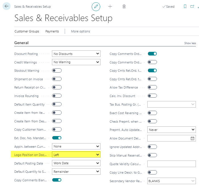 Screenshot of Sales Order in ForNAV Sales and Receivables Setup
