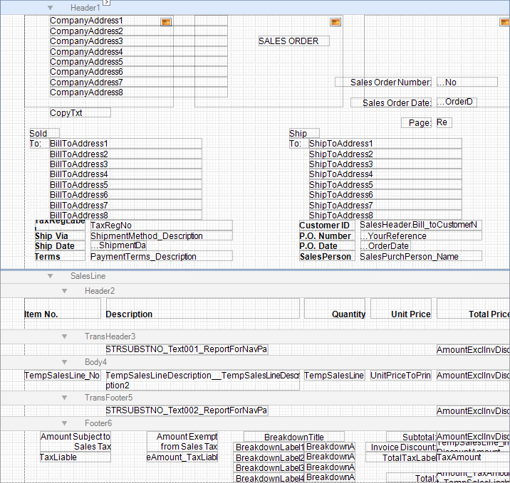 Screenshot of Sales Order in ForNAV 