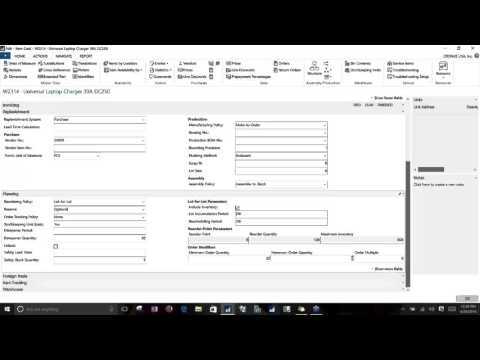 Dynamics NAV 2016 Item Card Setup - Planning & Replenishment Parameters