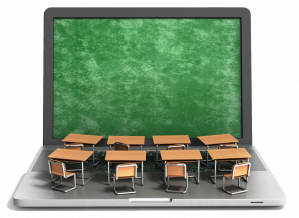 Laptop with desks on the keyboard